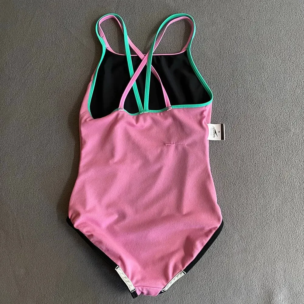 Speedo Black One Piece Swimsuit Girls 12‎ Cross Back Straps